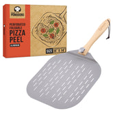 Chef Pomodoro aluminum pizza peel head enables sturdy, even pizza transfers.