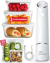 Chef Preserve compact vacuum sealer shown sealing a bag quickly to lock in freshness.