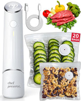 Chef Preserve compact vacuum sealer demonstrates easy, quick sealing for fresh meals.
