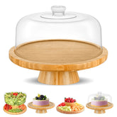 CHEF'S UNIQUE 6-in-1 bamboo cake stand with dome for elegant event displays