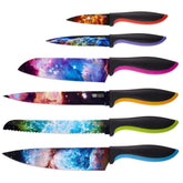 CHEF'S VISION Cosmos knife-set blade-design highlights celestial imagery for stylish meal prep.