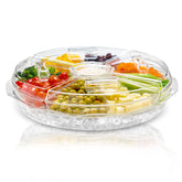 Chef's Star 16-inch tray with ice compartment keeps foods cool at gatherings.