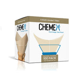 Chemex bonded filter natural square 100ct packaging highlights premium storage and ready filtration.
