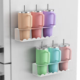 Chewlish 2-pack magnetic cup holder on fridge showing strong magnetic mount.