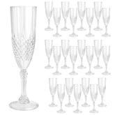 CHICERA 24-piece plastic champagne flutes with white crystal design for elegant celebrations.