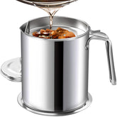 Chihee grease container with stainless steel body keeps oil clean for reuse.