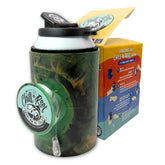 Chill-N-Reel camo hand-line reel for on-the-go fishing and a cold drink.