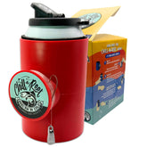 Chill-N-Reel fishing can cooler from front view, compact outdoor beverage solution.