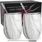 CHILLOUT LIFE 12 oz wine tumbler Carrara Marble two-pack, ideal for picnics and travel