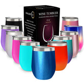 CHILLOUT LIFE blue sparkle wine tumbler with lid top view for portable cooling.
