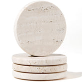 Chiseled ST DF SK white travertine coaster set of four with absorbent surface for moisture protection