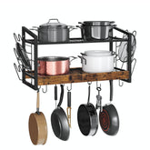 CHOEZON two-tier hanging pot rack front view for compact kitchen storage.
