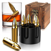 Chouggo bullet whiskey stones in wooden case cools drinks without dilution.