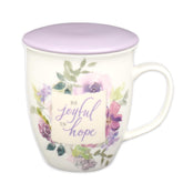 Christian Art Gifts lavender floral mug with lilac lid for tea time