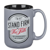 Christian Art Gifts Stand Firm mug front view with scripture for daily encouragement