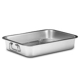Chrysovereign stainless steel turkey pan with rack provides ample space for a full turkey.