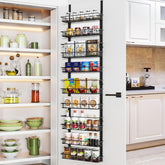 Churboro over-the-door pantry organizer with nine adjustable baskets for compact spice storage.