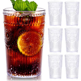 Ciaell 12-pack embossed ribbed glasses, 14oz, ideal for juice and cocktails