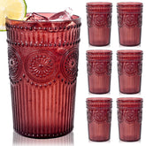 Ciaell burgundy 14 oz embossed glass, ideal for cocktails and juices