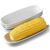 Cinf ceramic corn dish in white, 4-pack, ideal for corn service.