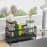 Cisily sponge holder with rotatable spout directs water into the sink and reduces countertop drips