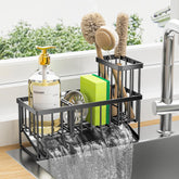 Cisily kitchen sink caddy with high brush holder keeps brushes accessible and organized.