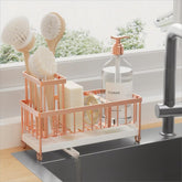 Cisily Rose Gold Sponge Holder with rotatable spout keeps counter dry.