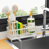 Cisily sink caddy with rotatable spout directs water into the sink for a dry countertop