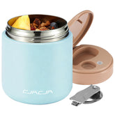 CJACJA insulated food jar blue, front view, keeps hot meals for hours at school.