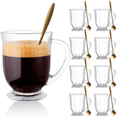 Claplante glass mug set 8-15oz with clear design for daily coffee, tea, or latte.