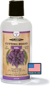CLARK'S Cutting Board Oil bottle for wood conditioning and surface protection in daily kitchen use.