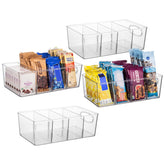 ClearSpace 4-pack pantry bins with removable dividers keep snacks organized and accessible.