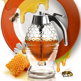 CLEVLI glass honey dispenser with no-drip stand for mess-free table service