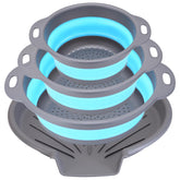 Cluren collapsible colander set in gray-blue assembly for versatile kitchen draining.