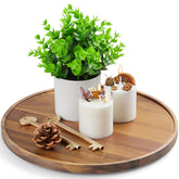 CMLKLZD 12-inch acacia round tray top view highlights natural grain and sturdy construction.