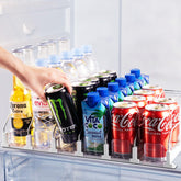 Coanto drink organizer in fridge with six rows for organized can storage and easy access
