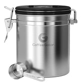 Coffee Gator 16oz airtight canister keeps grounds fresh with built-in date tracker.