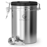 Coffee Gator 22oz airtight canister preserves coffee freshness.