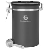Coffee Gator 22oz canister with CO2 valve keeps beans fresh