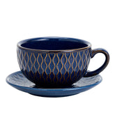 Coffeezone embossed blue 12 oz latte art cup ideal for smooth latte pours