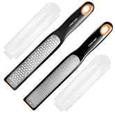 Cohesion Etched Zester & Grater Set 2 shown in angled setup for neat zesting.