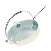 Coicur nonstick saute pan with lid keeps flavors while enabling easy cooking with minimal oil.