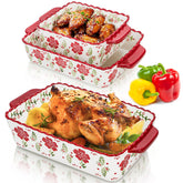 Coloch 3-pack ceramic baking dishes in oven view for roasting and bake-ready results.