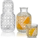 Coloch vintage bedside carafe set on nightstand with two carafes and two tumblers for midnight hydration