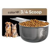 Color Up three-quarter cup pet food scoop held in hand for precise portioning.
