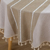 ColorBird farmhouse round tablecloth with tassel edge for elegant rustic dining.