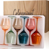 Colorsavant colored wine glasses six-pack, hand-blown, vibrant for stylish entertaining.