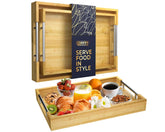 Comfify bamboo serving trays large 12x17 with silver handles for elegant service