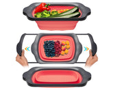 Comfify XL strainer folded for compact storage in coral