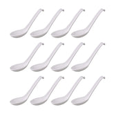 Comicfs 12pc Asian soup spoons with hook-style design for secure bowl handling.